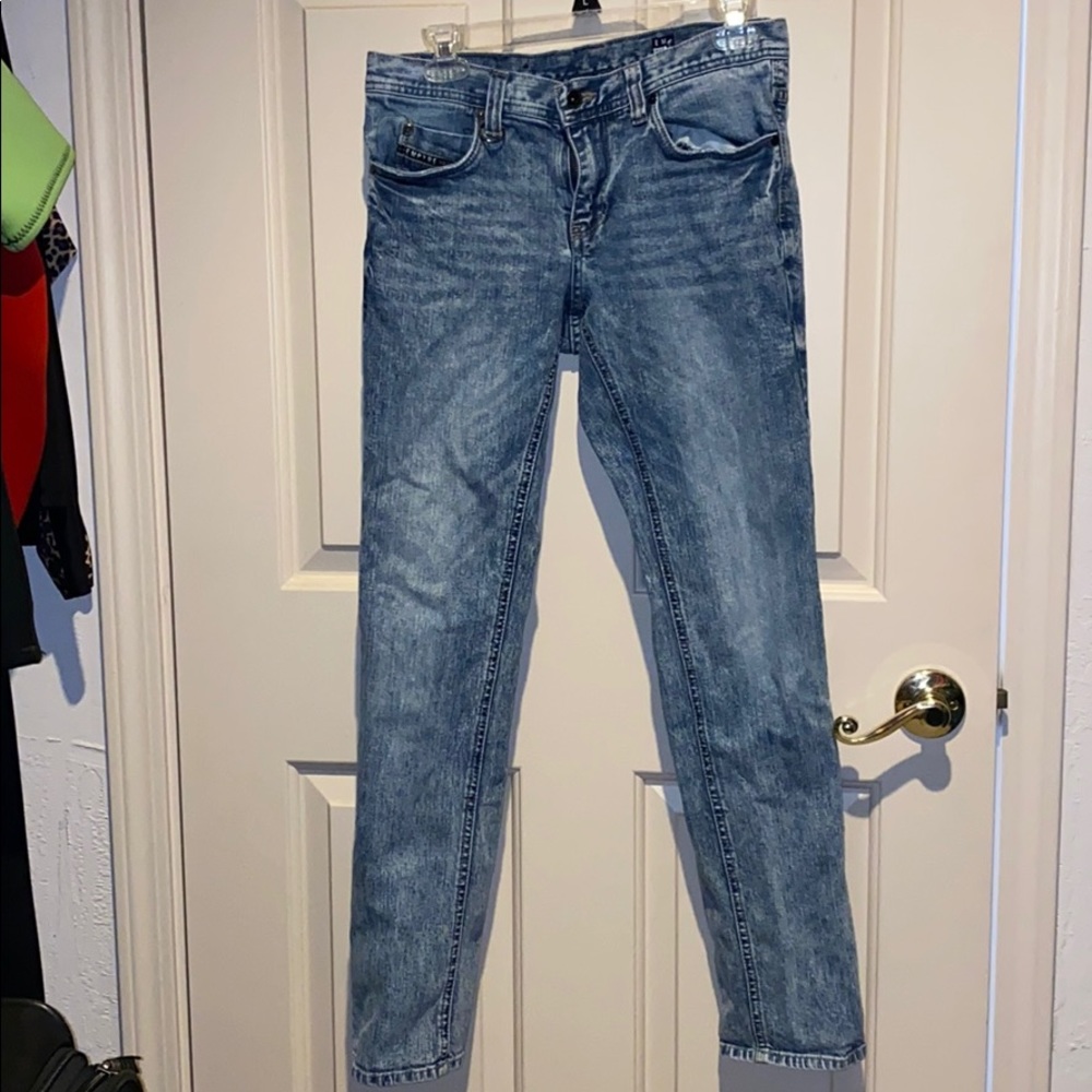 Empyre skeleton skinny Blue Jeans acid wash sz 30